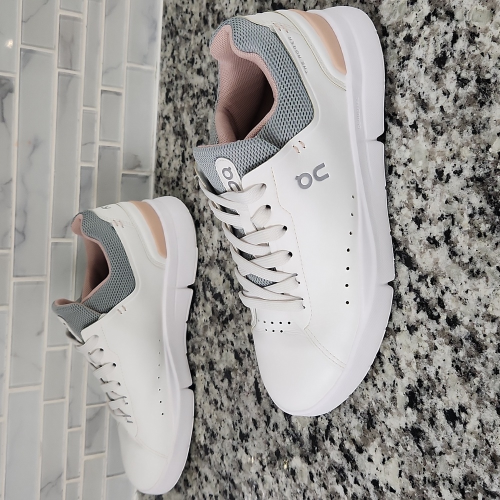 On Running Women's Sneakers - White and Gray with Pink Accents - Picture 5 of 6